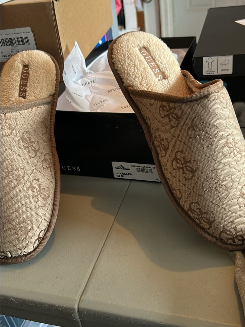 GUESS Tan Logo Slip-On Loafers